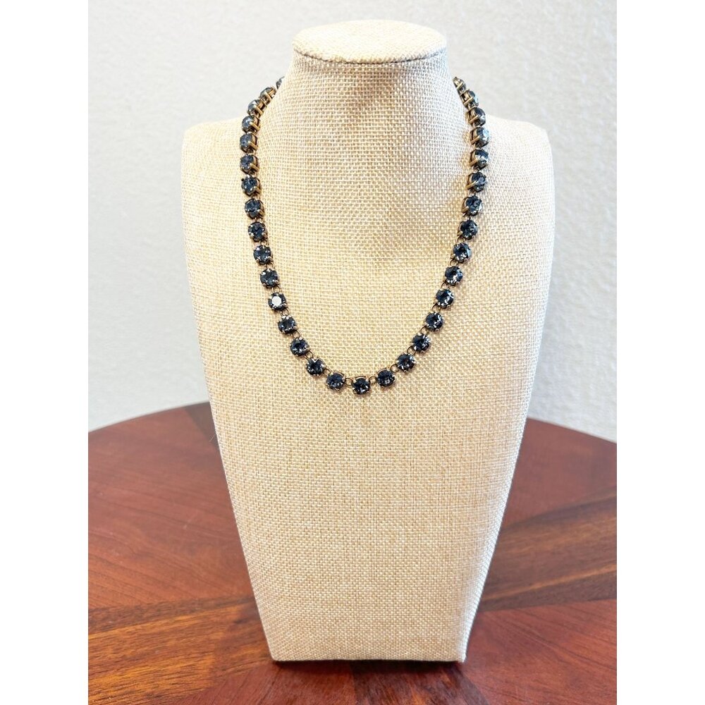 J. Crew Women's Round Faceted Rhinestone Necklace in Gunmetal Gray
